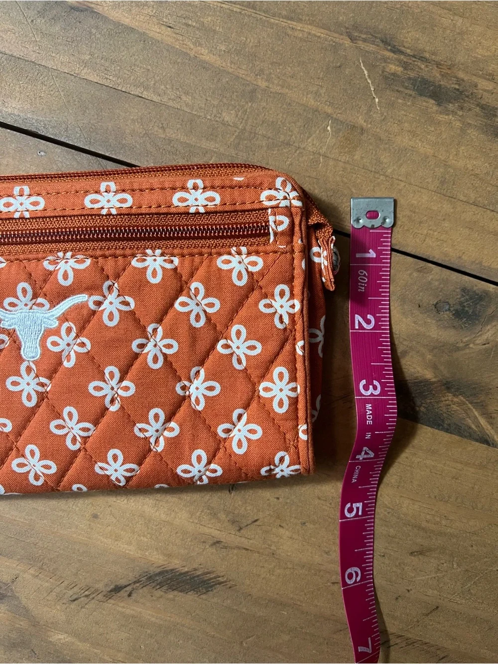 Texas Longhorn Vera Bradley Rust Orange Quilted Wristlet
